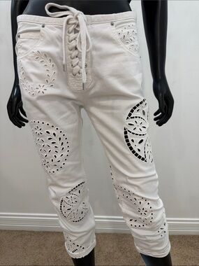 Capri jeans Isabel Marant White Eyelet Lace-Up Cropped Jeans Pants Size 38